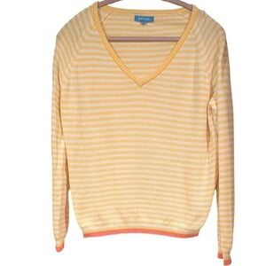 Burgess Women's Striped V-Neck Sweater Knit‎ Top Yellow/White Size L